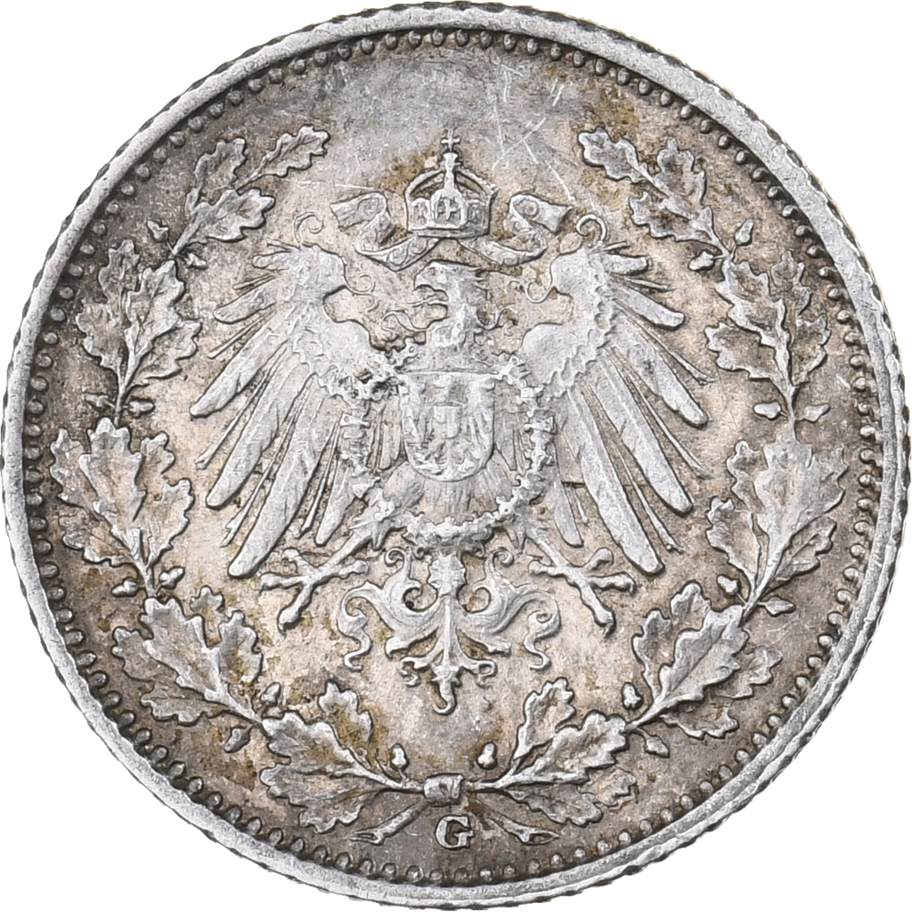 GERMANY - EMPIRE, 1/2 Mark, 1916, Karlsruhe, Silver, , KM:17