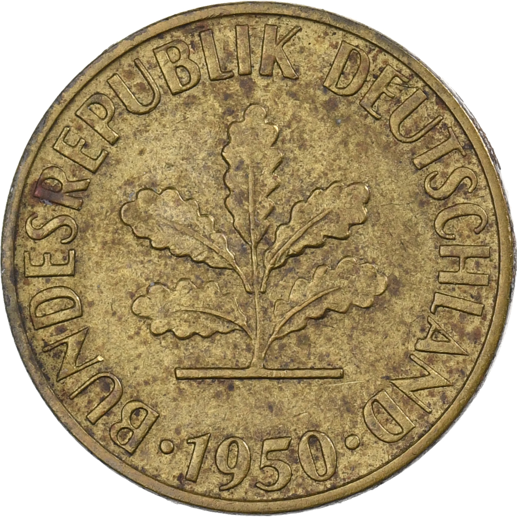 GERMANY - FEDERAL REPUBLIC, 5 Pfennig, 1950, Munich, Brass Clad Steel