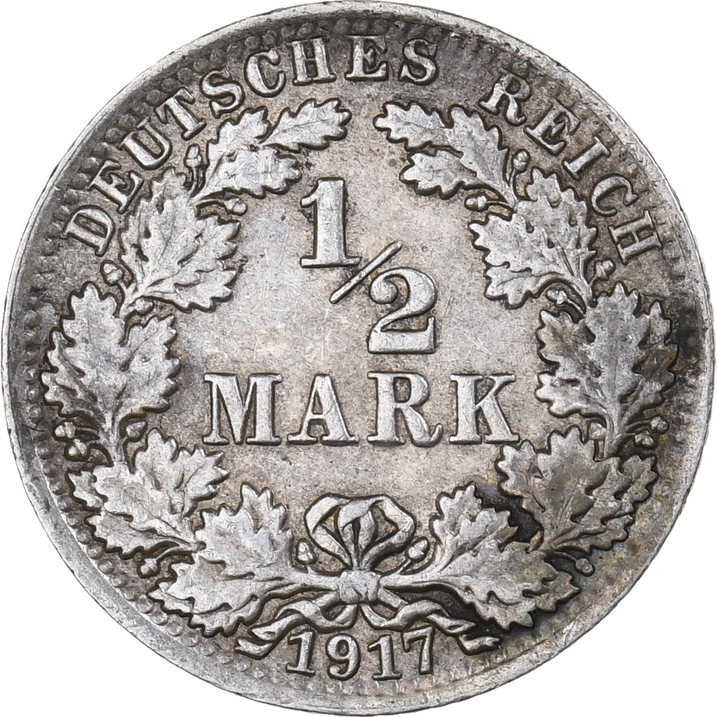 GERMANY - EMPIRE, 1/2 Mark, 1917, Berlin, Silver, , KM:17