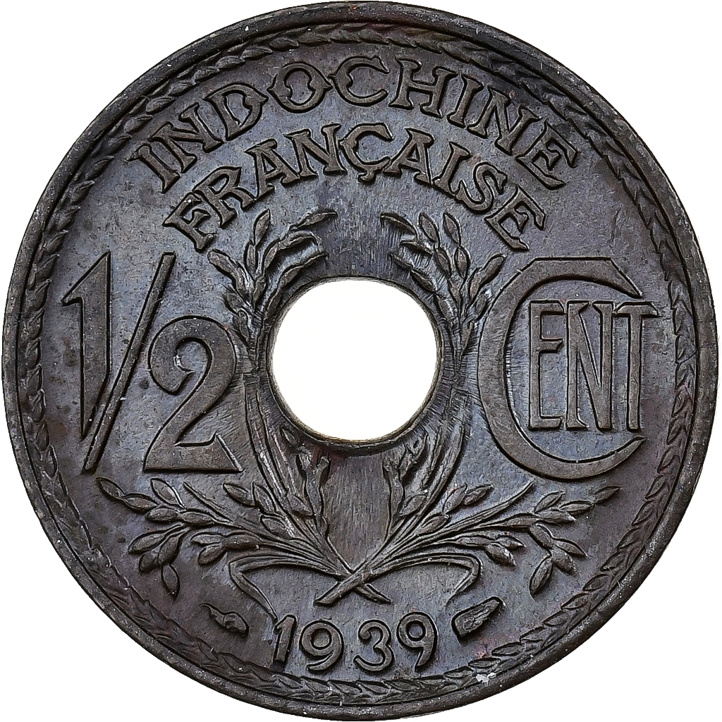 French Indo-China, 1/2 Cent, 1939, Paris, Bronze, , KM:20