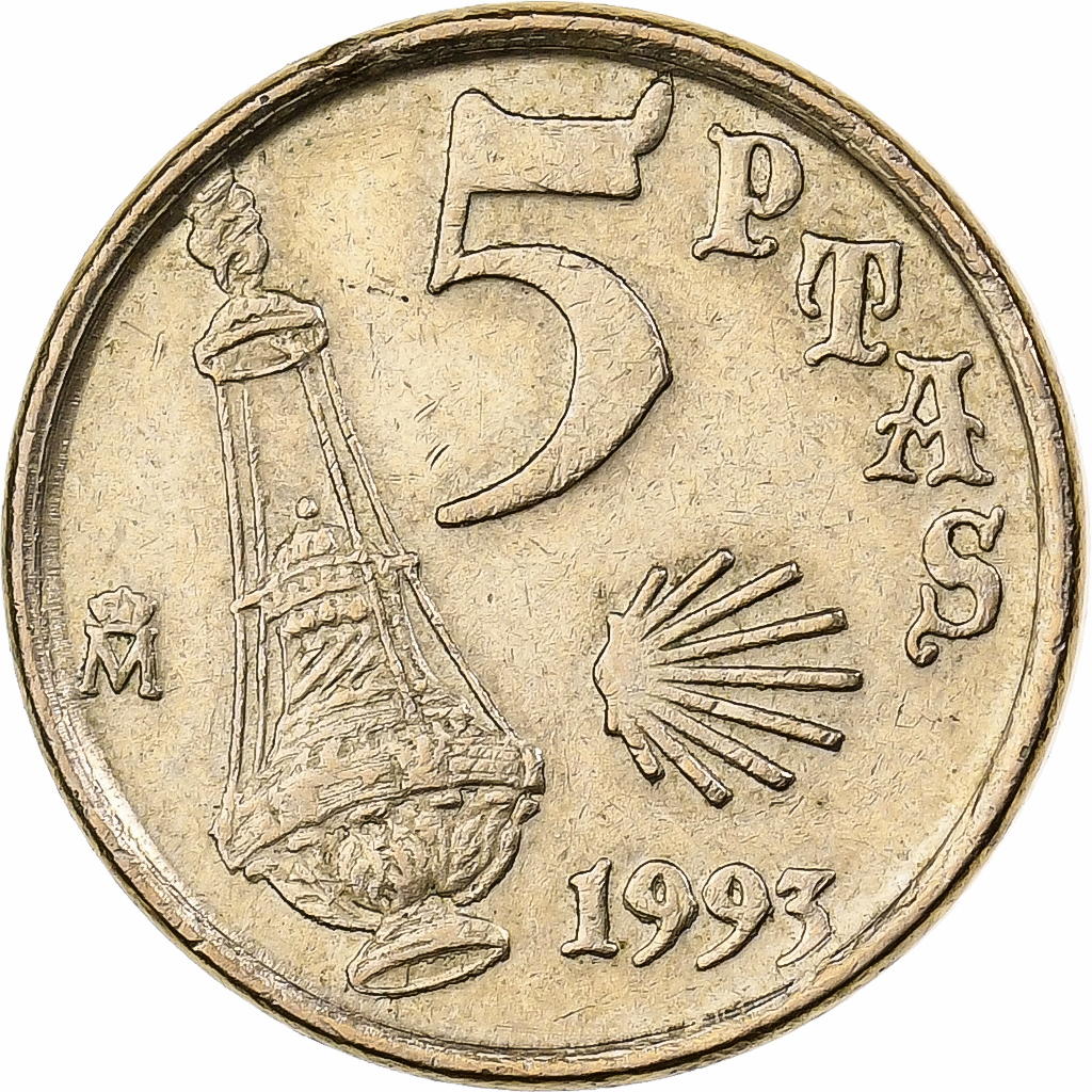 Spain, Juan Carlos I, 5 Pesetas, 1993, Madrid, Aluminum-Bronze, AU