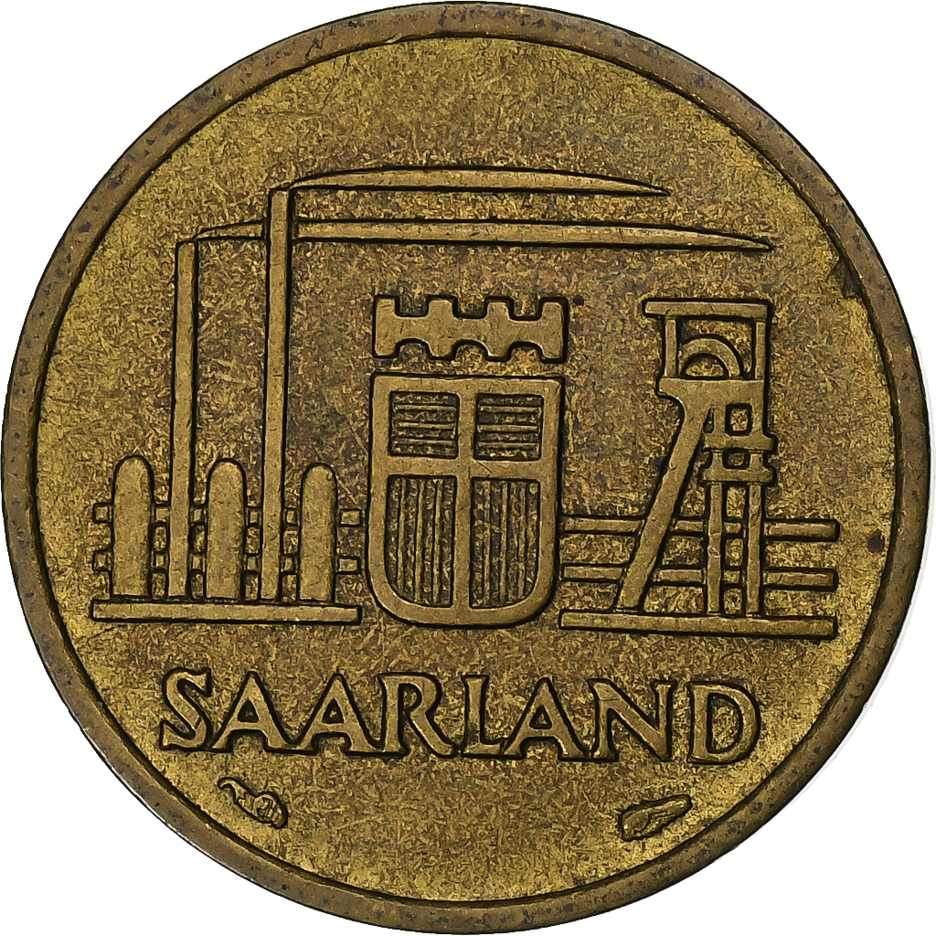 SAARLAND, 10 Franken, 1954, Paris, Aluminum-Bronze, , KM:1