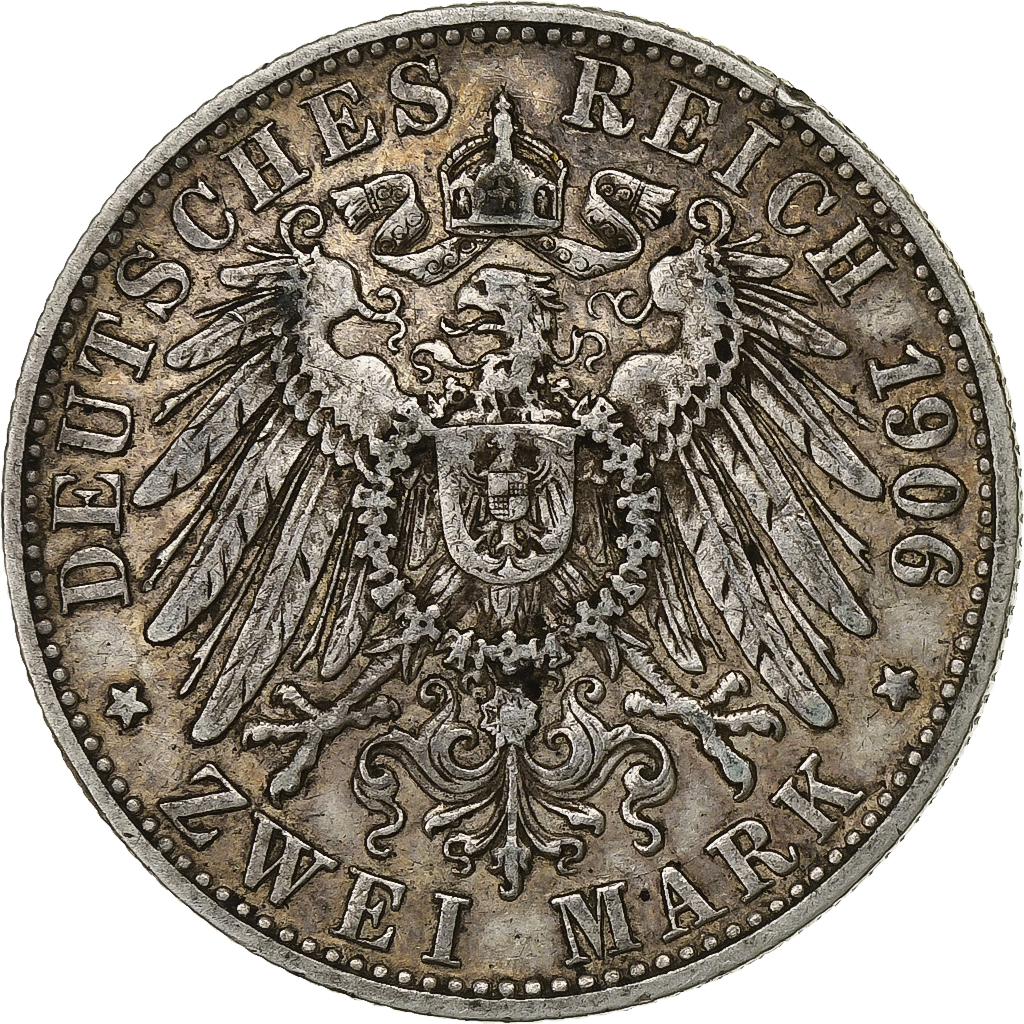 German States, WURTTEMBERG, Wilhelm II, 2 Mark, 1906, Freudenstadt, Silver