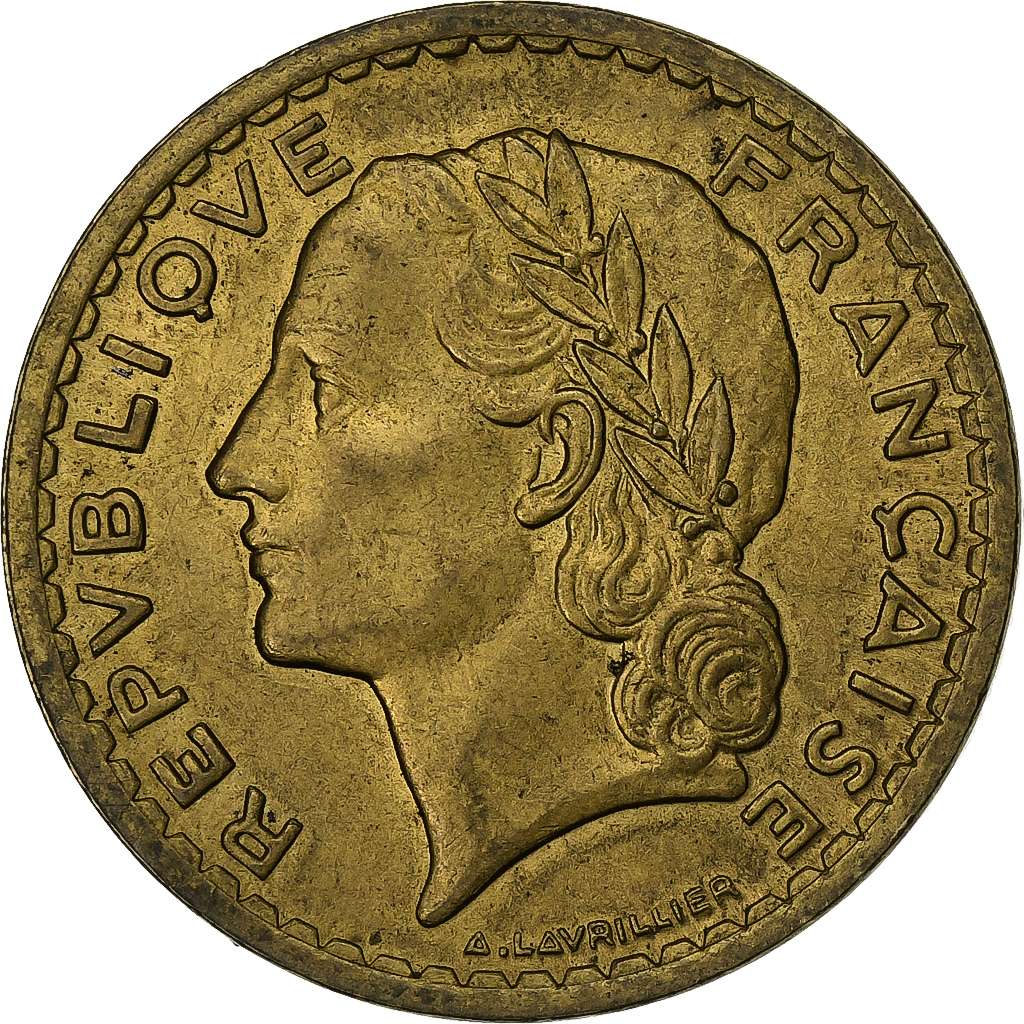 France, 5 Francs, Lavrillier, 1946, Aluminum-Bronze, EF, KM:888a.2