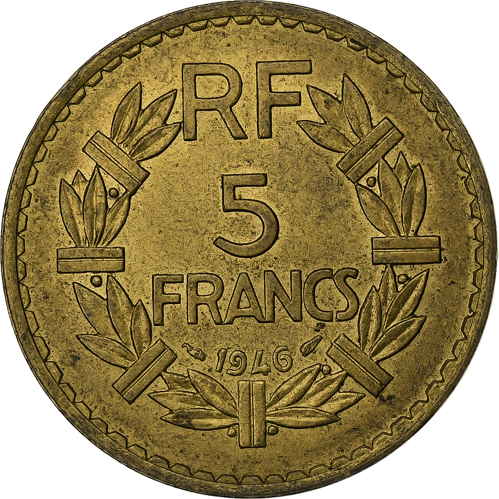 France, 5 Francs, Lavrillier, 1946, Aluminum-Bronze, EF, KM:888a.2