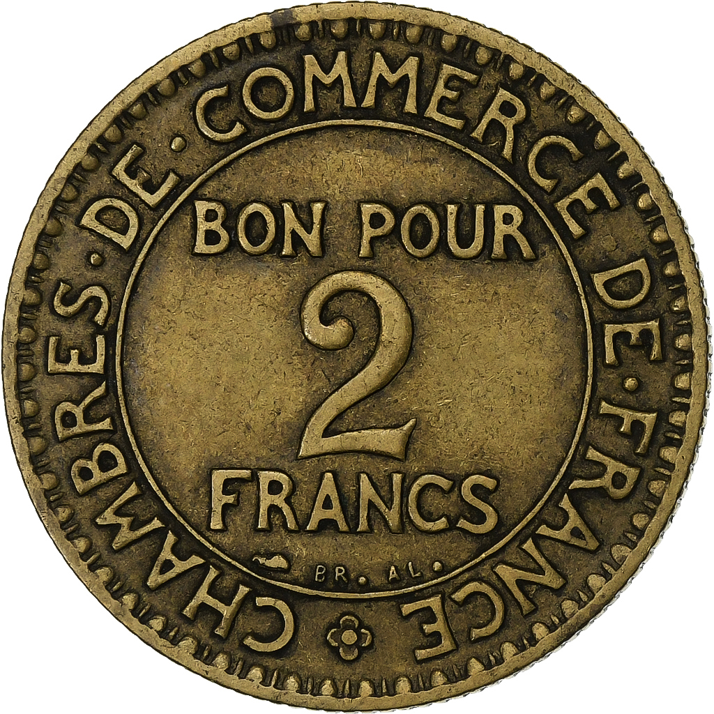 France, 2 Francs, Chambre de commerce, 1926, Paris, Aluminum-Bronze, 