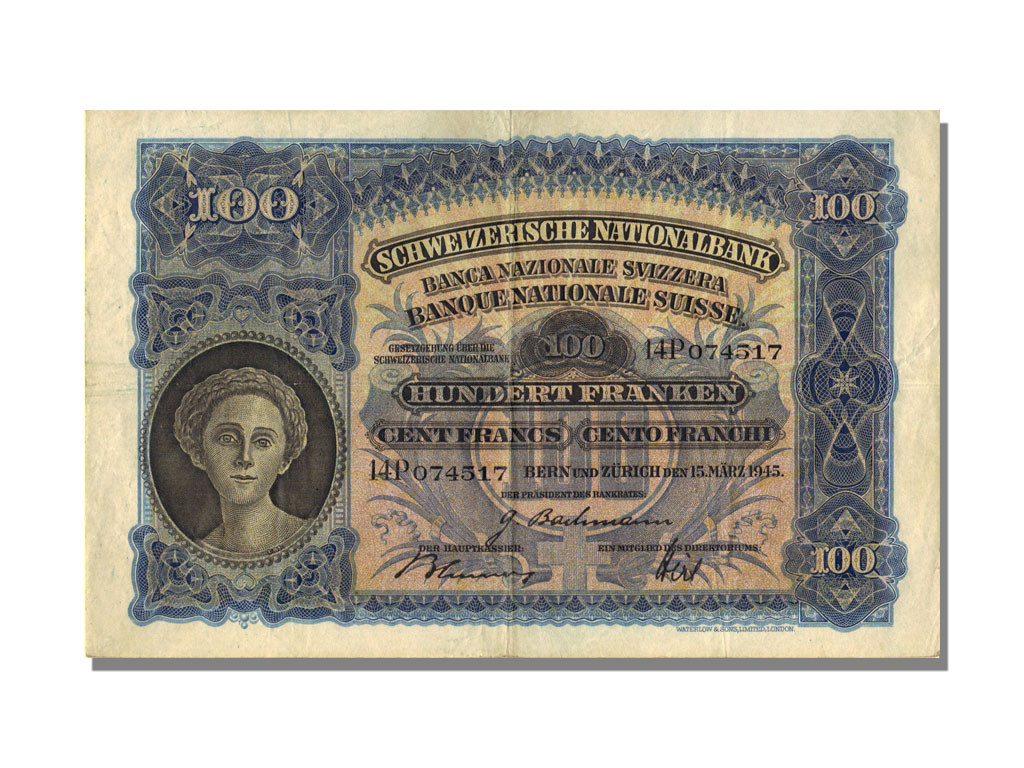 Banknote, Switzerland, 100 Franken, 1945, 1945-03-15, AU(55-58)