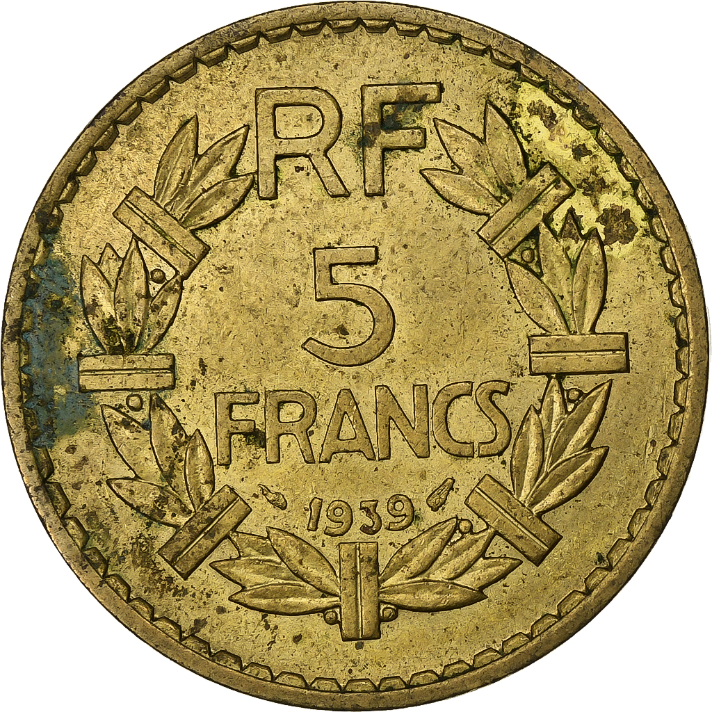 France, 5 Francs, Lavrillier, 1939, Aluminum-Bronze, , KM:888a.1