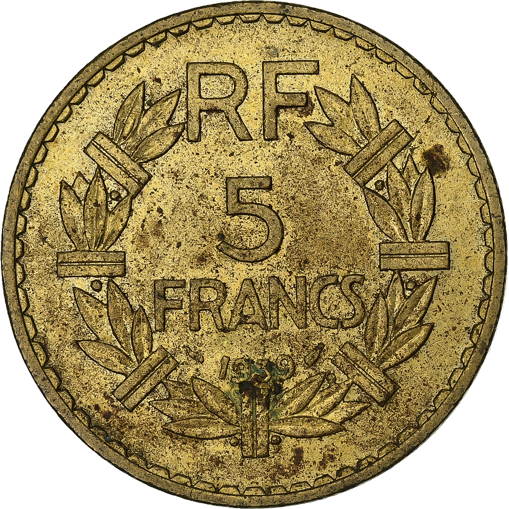 France, 5 Francs, Lavrillier, 1939, Aluminum-Bronze, , KM:888a.1