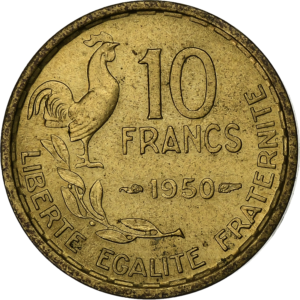 France, 10 Francs, Guiraud, 1950, Paris, Aluminum-Bronze, , KM:915.1