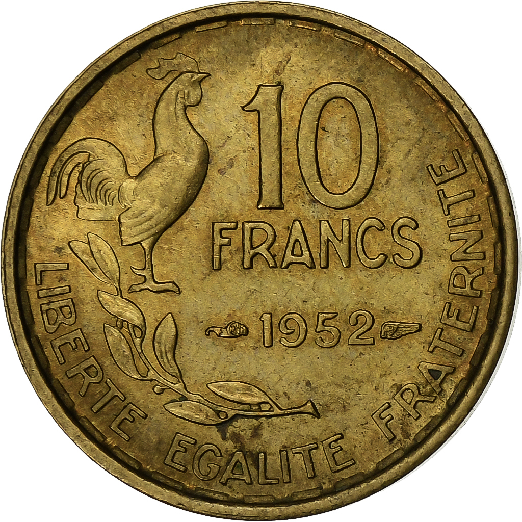 France, 10 Francs, Guiraud, 1952, Paris, Aluminum-Bronze, , KM:915.1