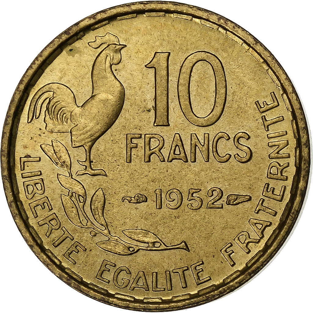 France, 10 Francs, Guiraud, 1952, Paris, Aluminum-Bronze, , KM:915.1