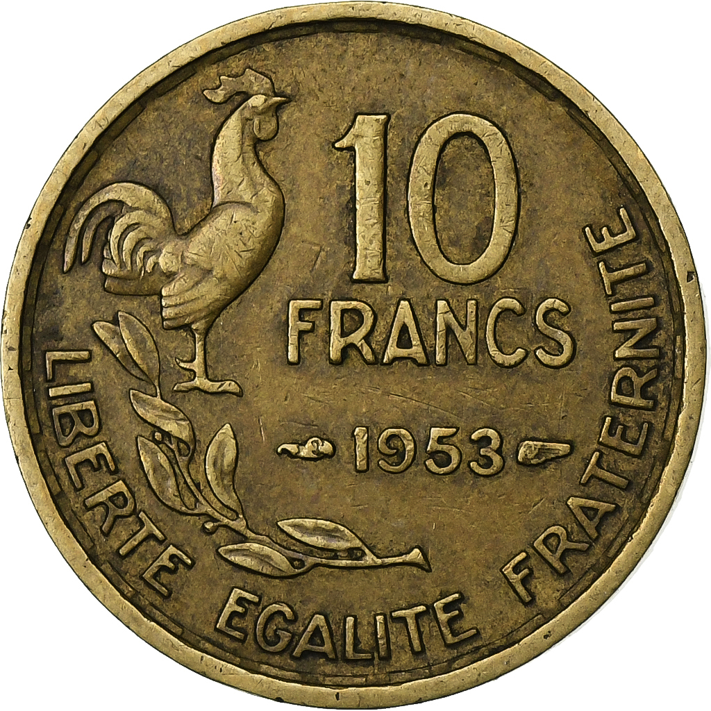 France, 10 Francs, Guiraud, 1953, Paris, Aluminum-Bronze, , KM:915.1