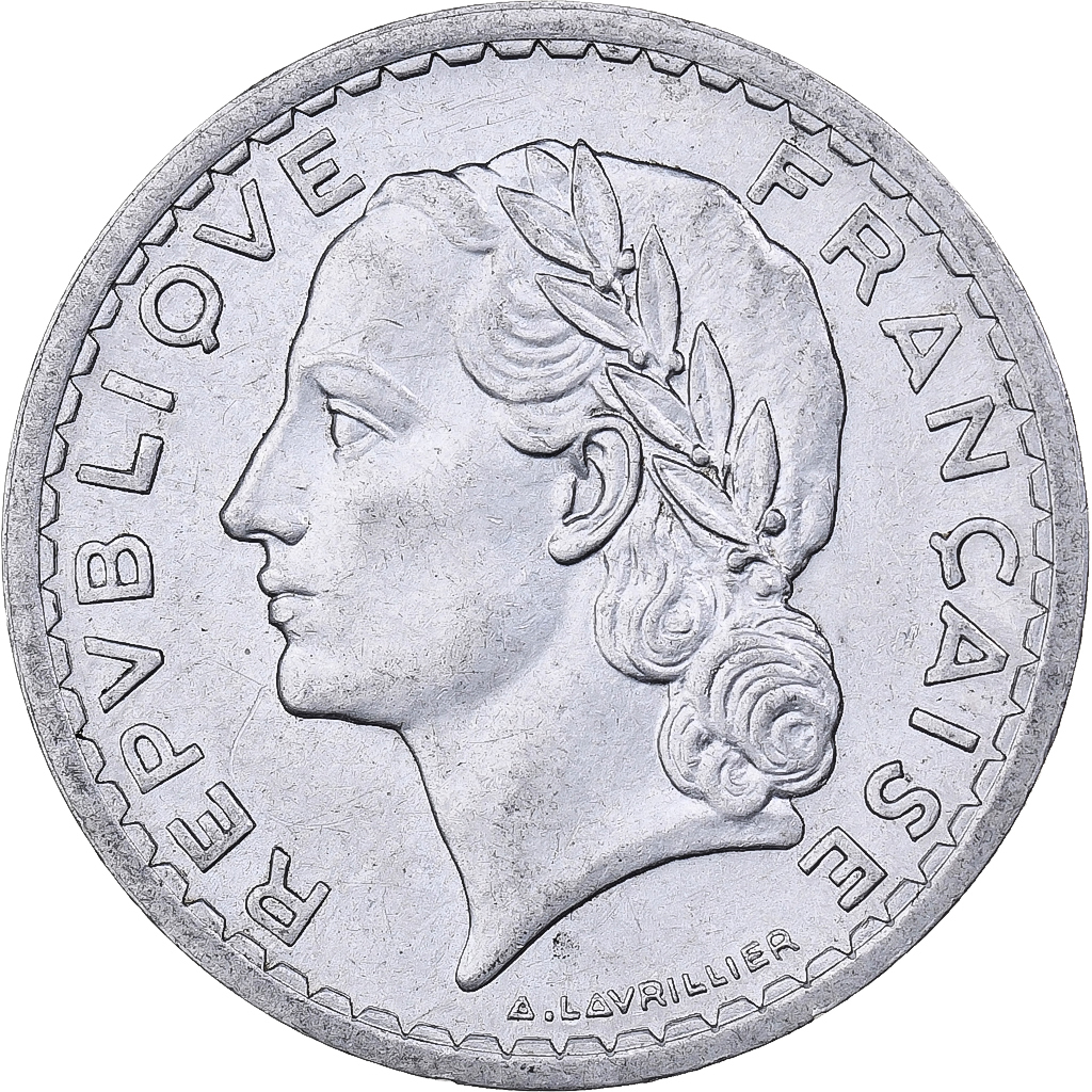 France, 5 Francs, Lavrillier, 1945, Paris, Aluminum, , KM:888b.1