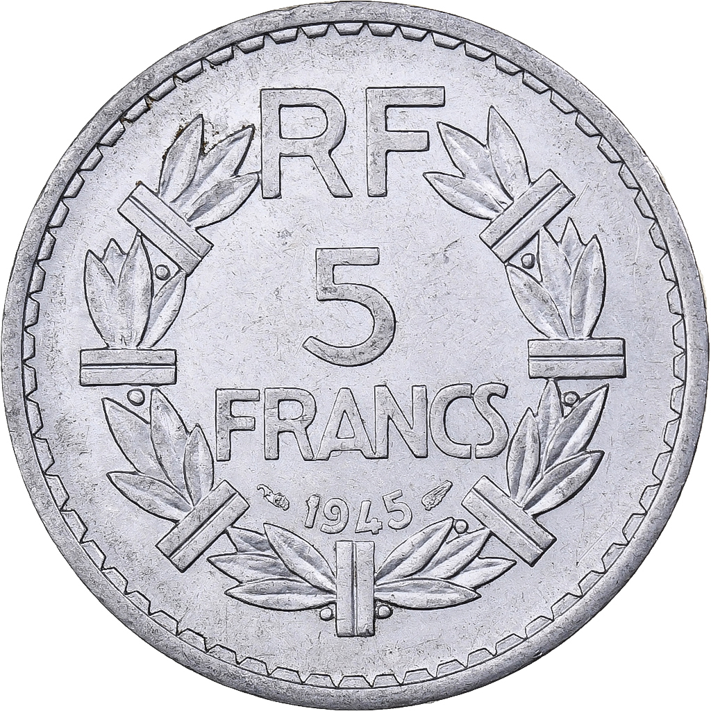 France, 5 Francs, Lavrillier, 1945, Paris, Aluminum, , KM:888b.1