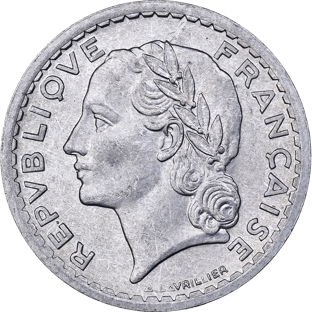 France, 5 Francs, Lavrillier, 1945, Paris, Aluminum, , KM:888b.1