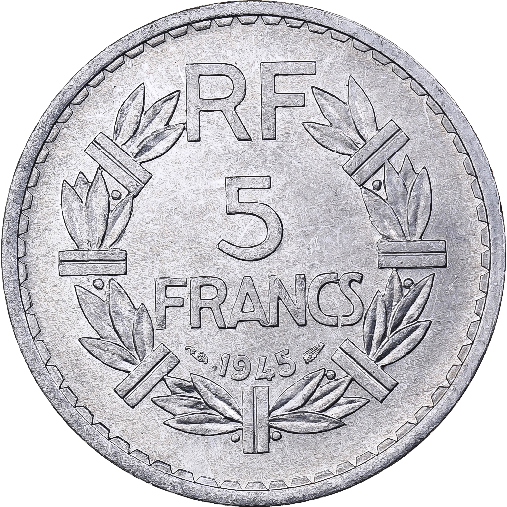 France, 5 Francs, Lavrillier, 1945, Paris, Aluminum, , KM:888b.1