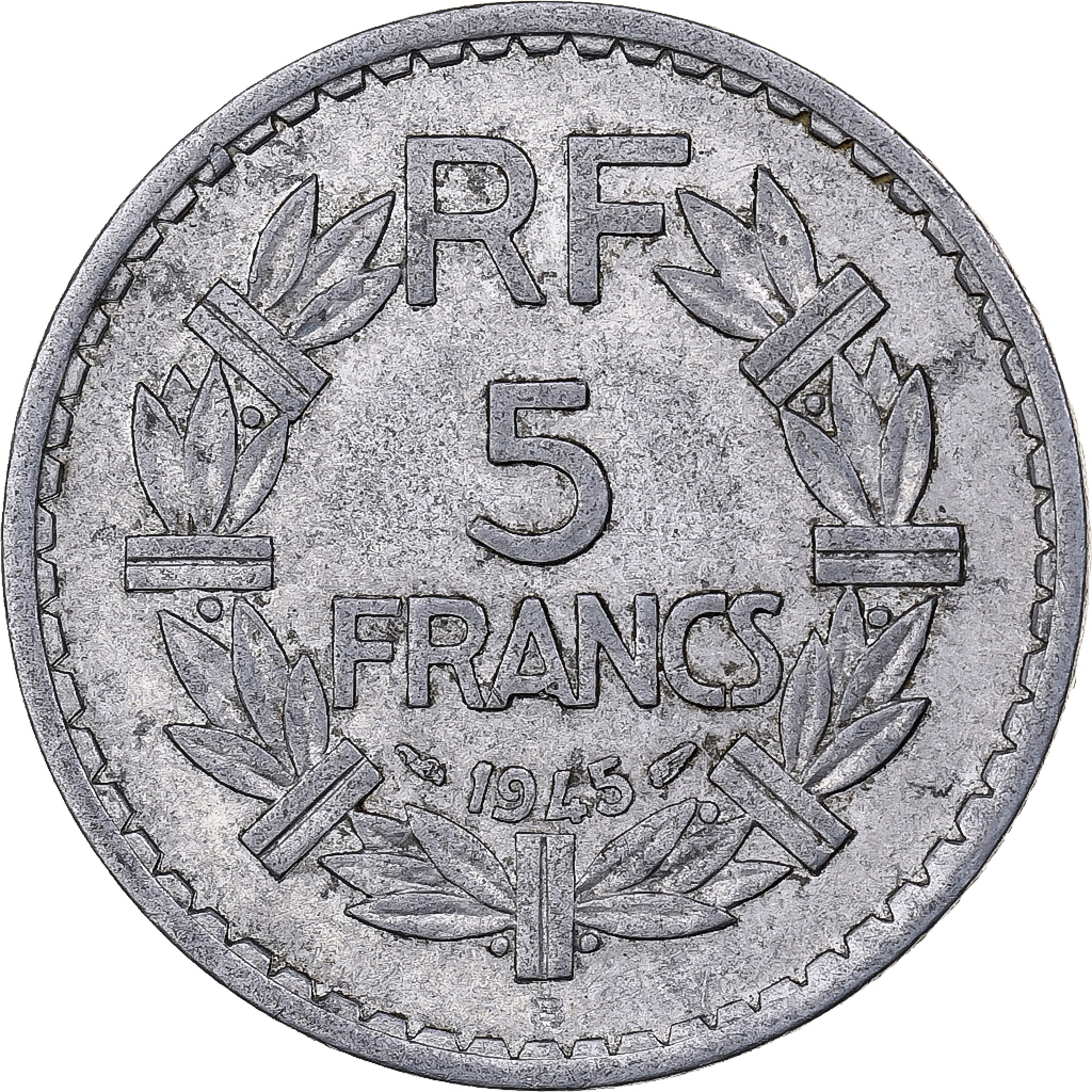 France, 5 Francs, Lavrillier, 1945, Paris, Aluminum, , KM:888b.1