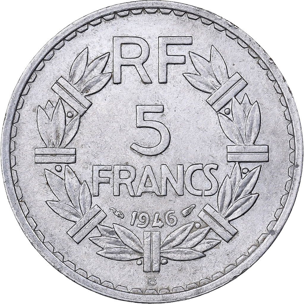 France, 5 Francs, Lavrillier, 1945, Beaumont - Le Roger, Aluminum, 