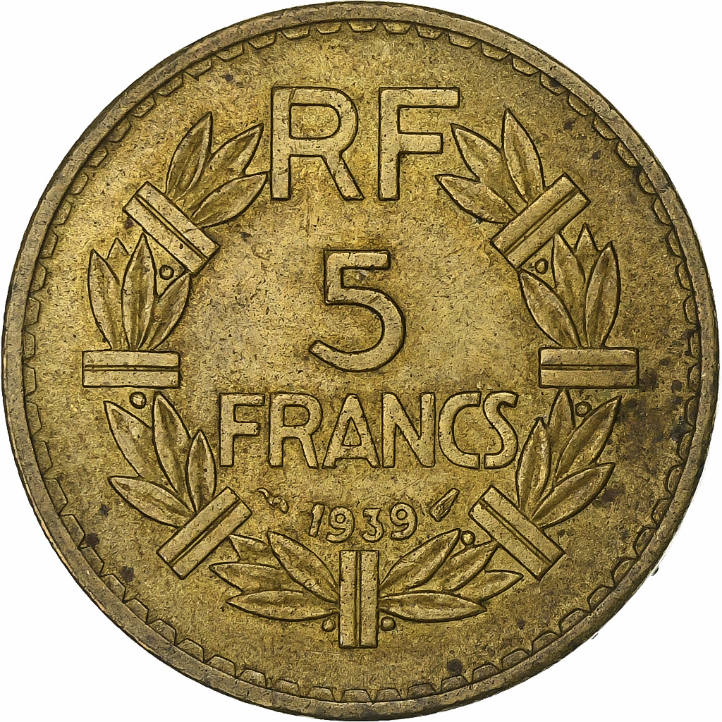 France, 5 Francs, Lavrillier, 1939, Aluminum-Bronze, , KM:888a.1