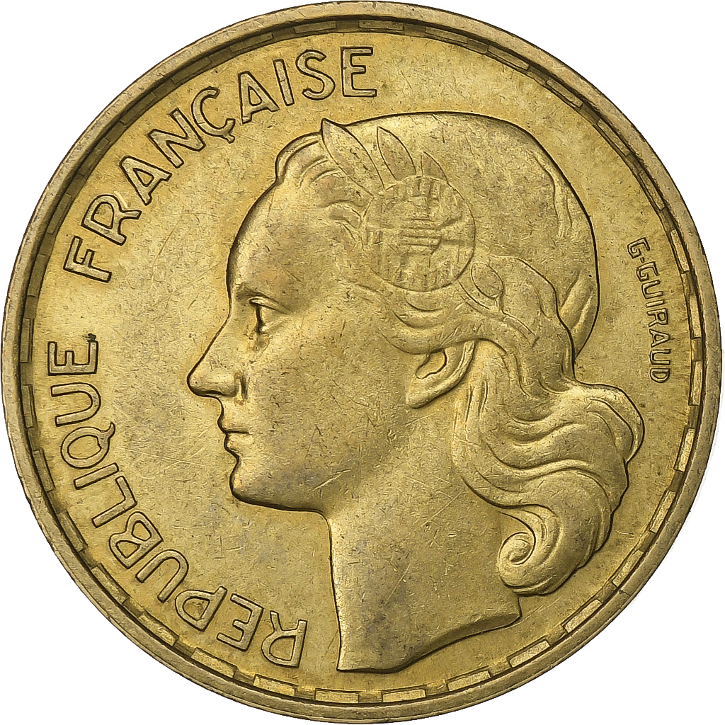 France, 20 Francs, Guiraud, 1953, Paris, Aluminum-Bronze, , KM:917.1