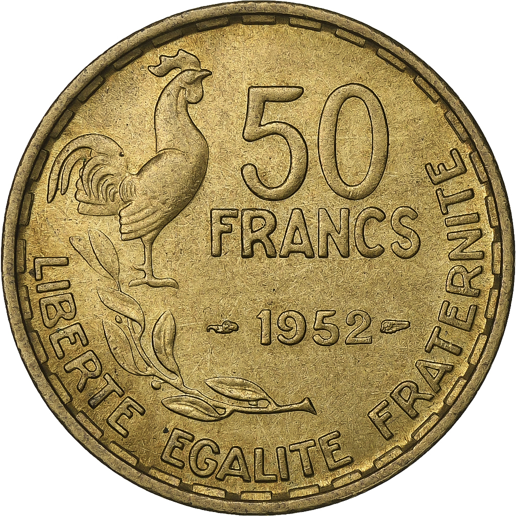 Francia, 50 Francs, Guiraud, 1952, Paris, Alluminio-bronzo, SPL, KM:918.1