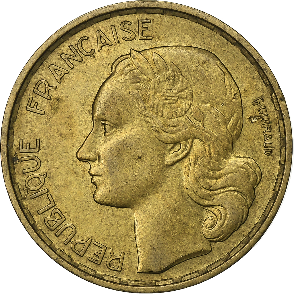 France, 20 Francs, Guiraud, 1952, Beaumont - Le Roger, Aluminum-Bronze