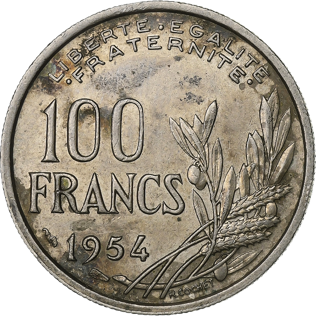 France, 100 Francs, Cochet, 1954, Copper-nickel, , KM:919.1