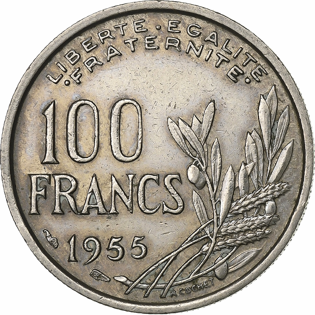 France, 100 Francs, Cochet, 1955, Copper-nickel, , KM:919.1