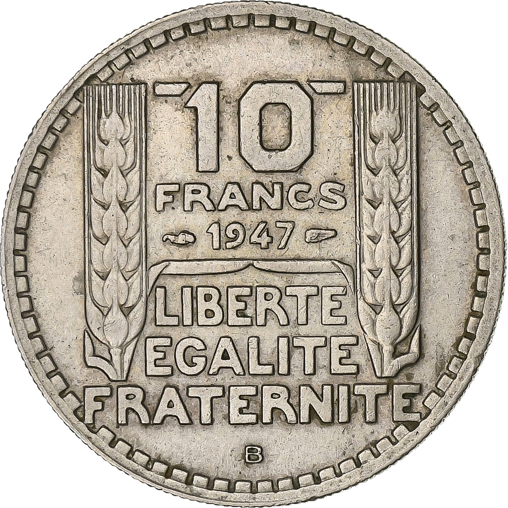 France, 10 Francs, Turin, 1947, Beaumont - Le Roger, Copper-nickel, 
