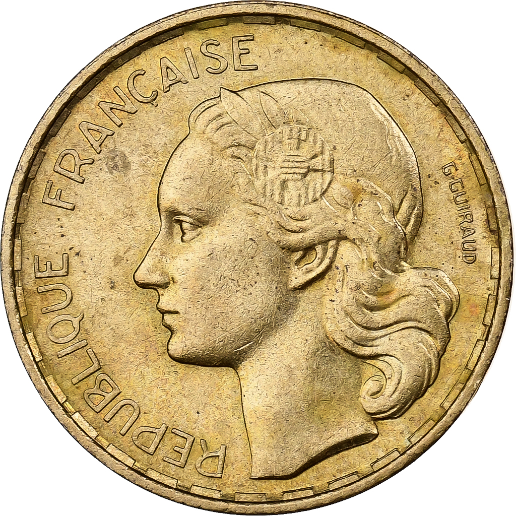 France, 20 Francs, Guiraud, 1952, Paris, Aluminum-Bronze, , KM:917.1