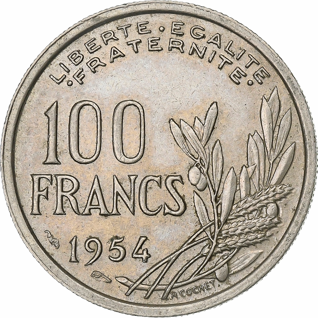 France, 100 Francs, Cochet, 1954, Copper-nickel, , KM:919.1