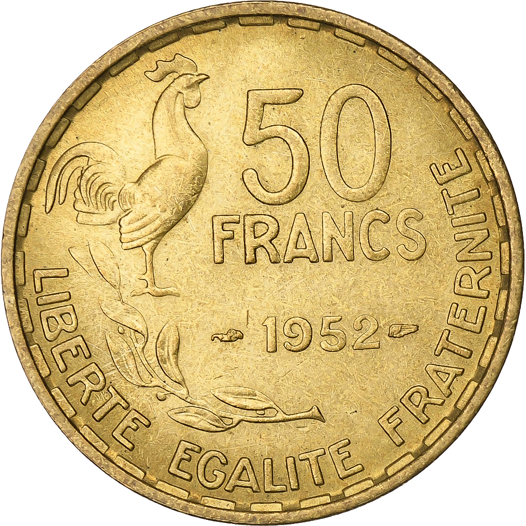 France, 50 Francs, Guiraud, 1952, Paris, Aluminum-Bronze, , KM:918.1