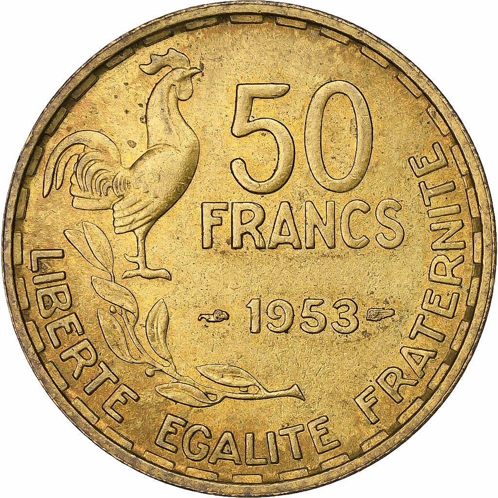 France, 50 Francs, Guiraud, 1953, Paris, Aluminum-Bronze, , KM:918.1