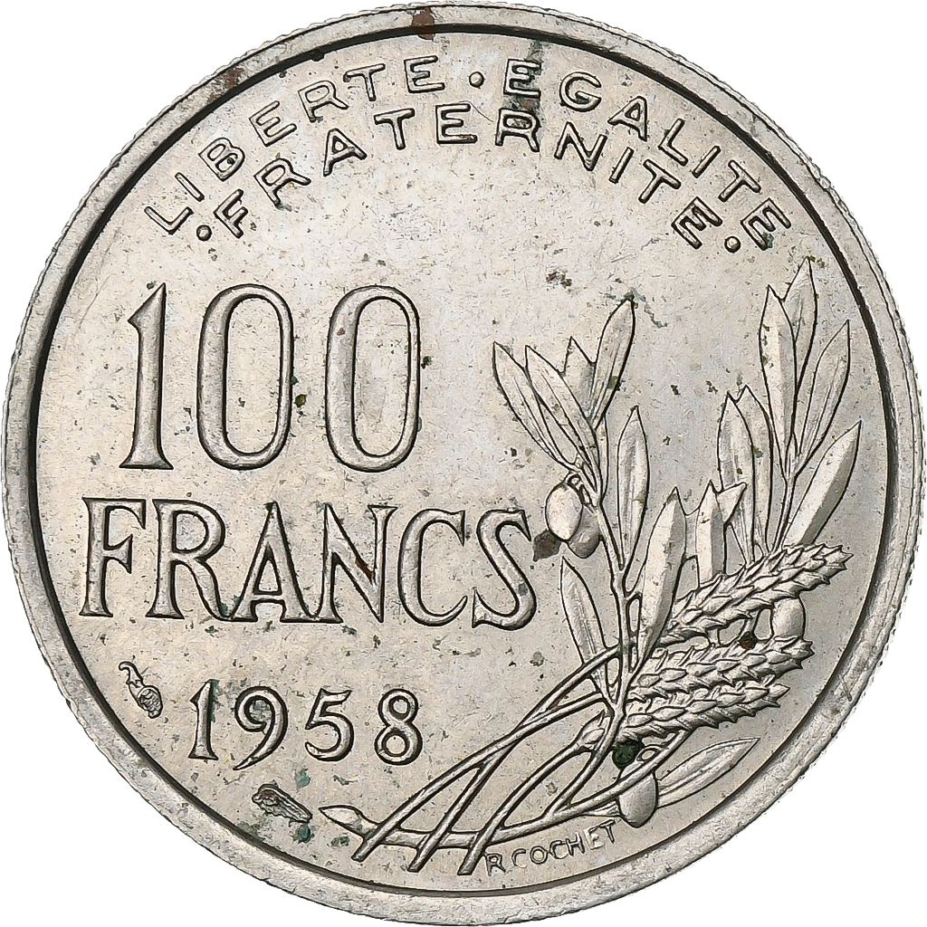 France, 100 Francs, Cochet, 1958, Copper-nickel, , KM:919.1