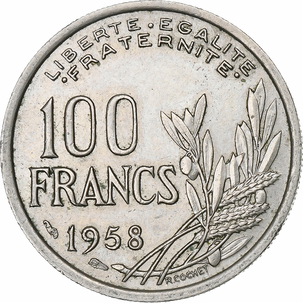 France, 100 Francs, Cochet, 1958, Copper-nickel, , KM:919.1