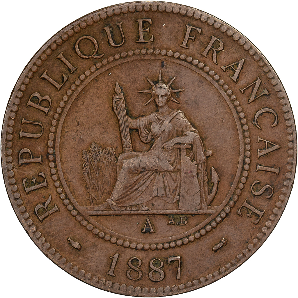 French Indochina, Cent, 1887, Paris, Bronze, , KM:1