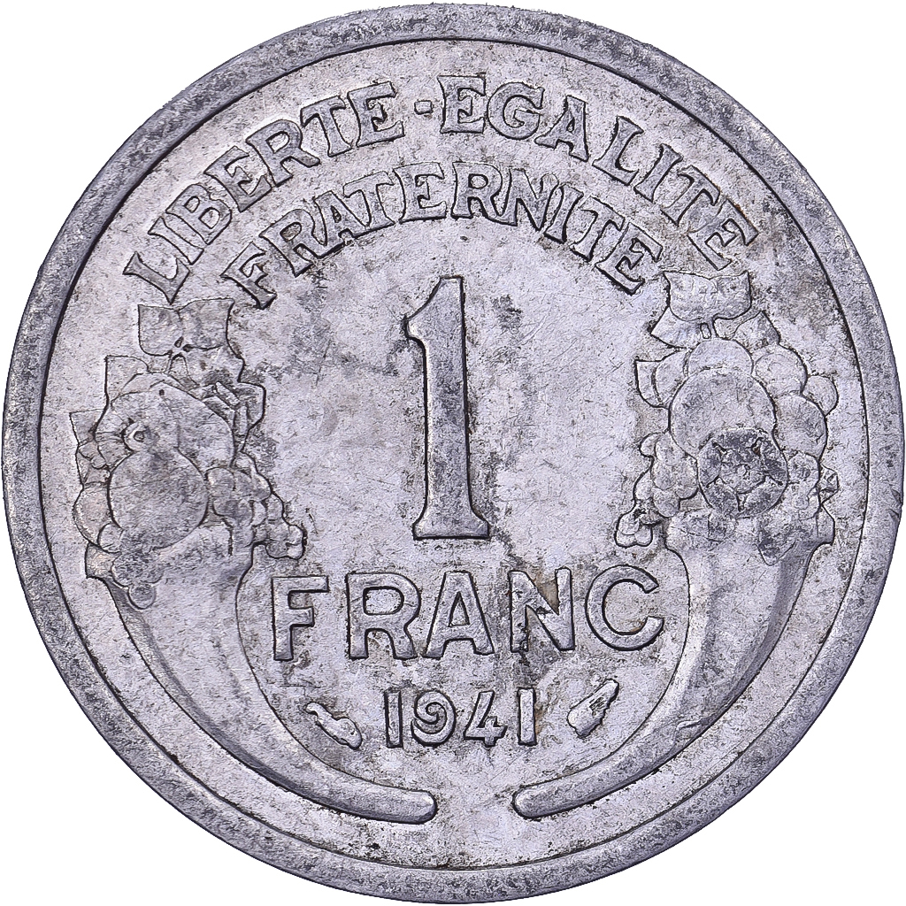 France, 1 Franc, Morlon, 1941, Paris, Aluminum, EF
