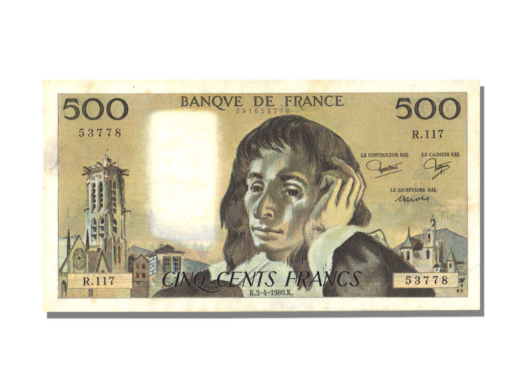 Banknote, France, 500 Francs, 500 F 1968-1993 ''Pascal'', 1980, 1980-04-03