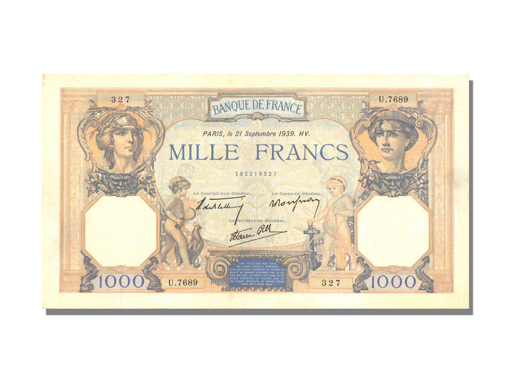 Banknote, France, 500 Francs, 1 000 F 1927-1940 ''Cérès et Mercure'', 1939