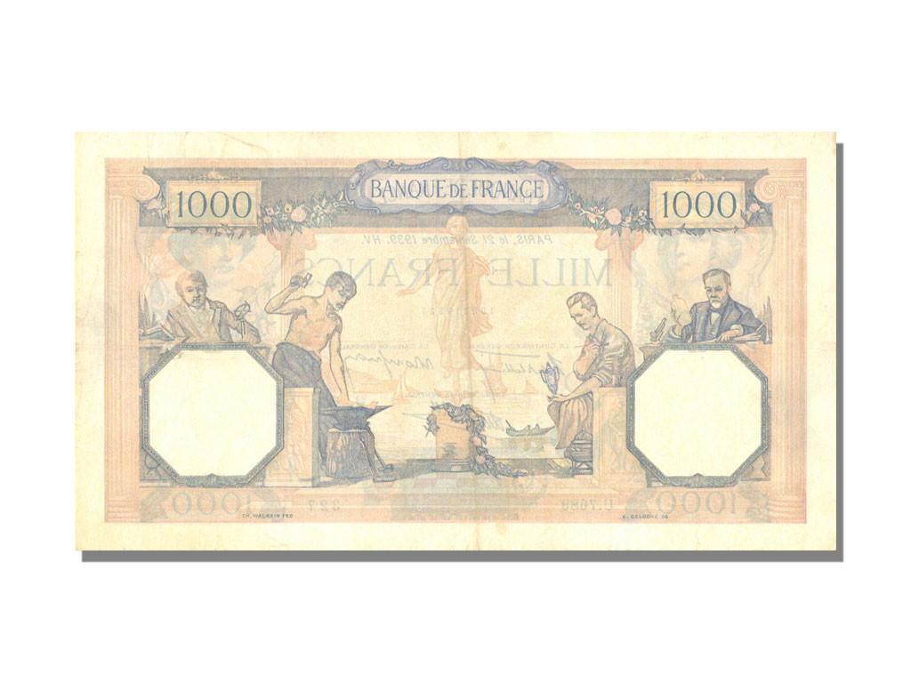 Banknote, France, 500 Francs, 1 000 F 1927-1940 ''Cérès et Mercure'', 1939
