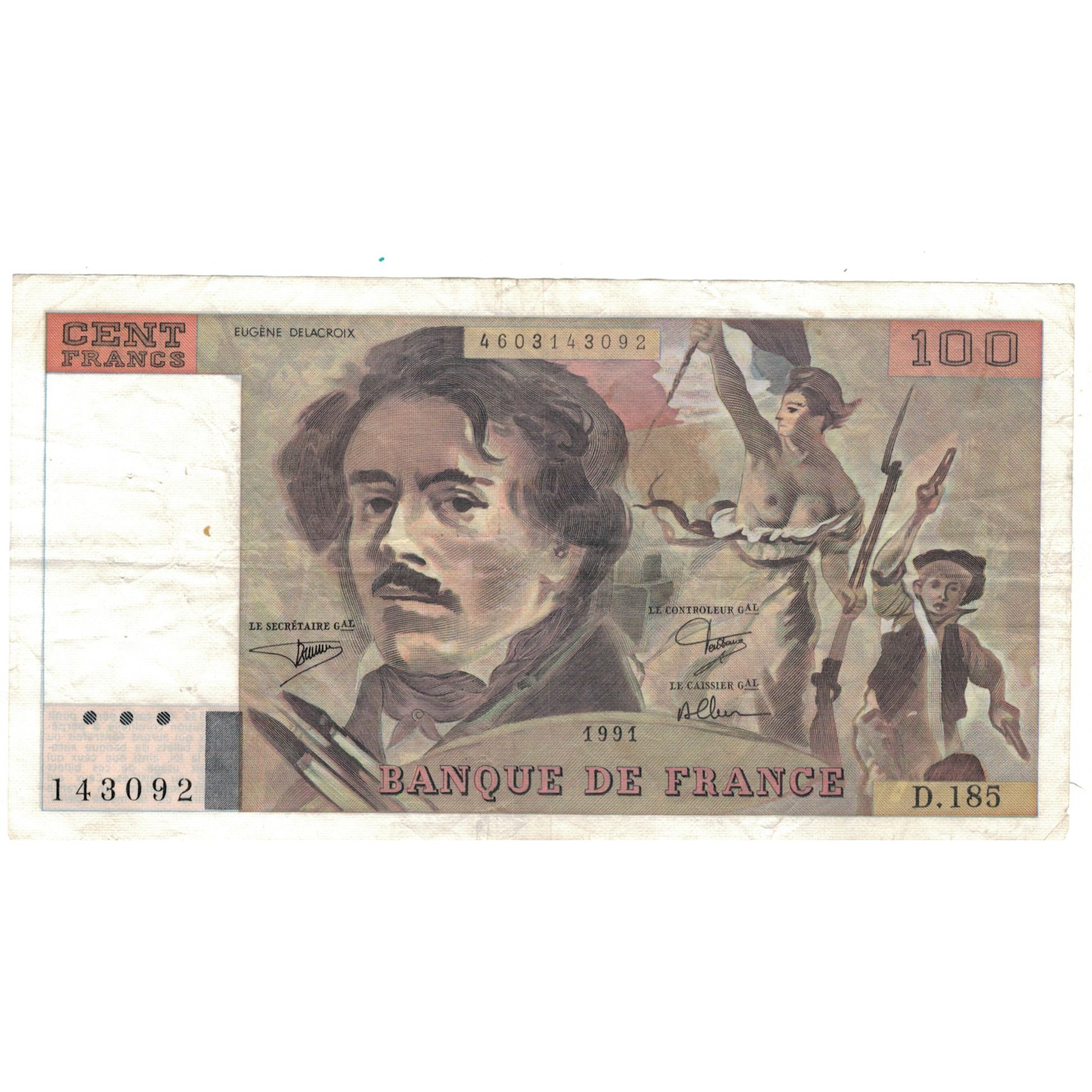 Francia, 100 Francs, Delacroix, 1991, D.185, MBC, Fayette:69.bis.3.b2, KM:154e