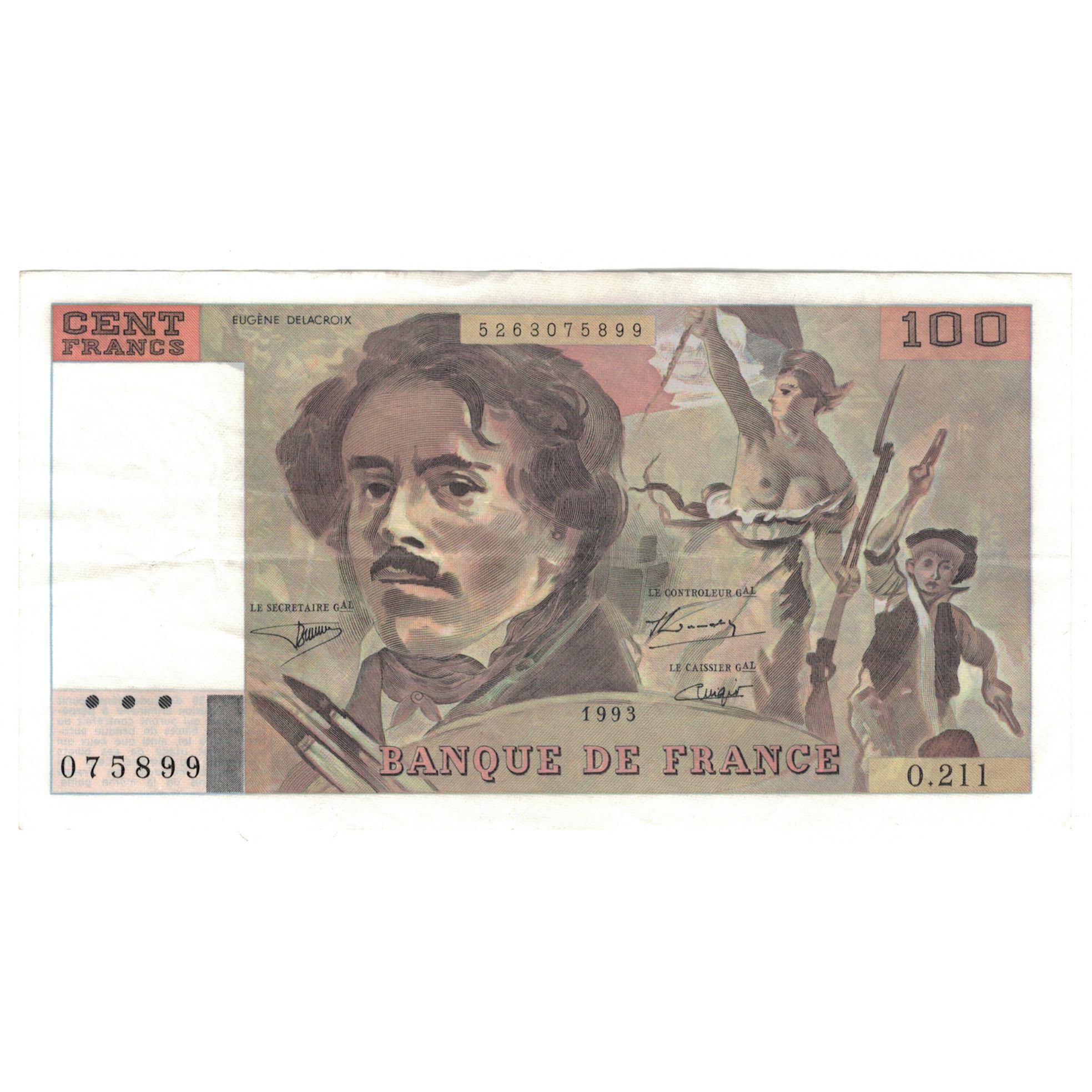 Francia, 100 Francs, Delacroix, 1993, O.211, MBC+, Fayette:69bis.5, KM:154e