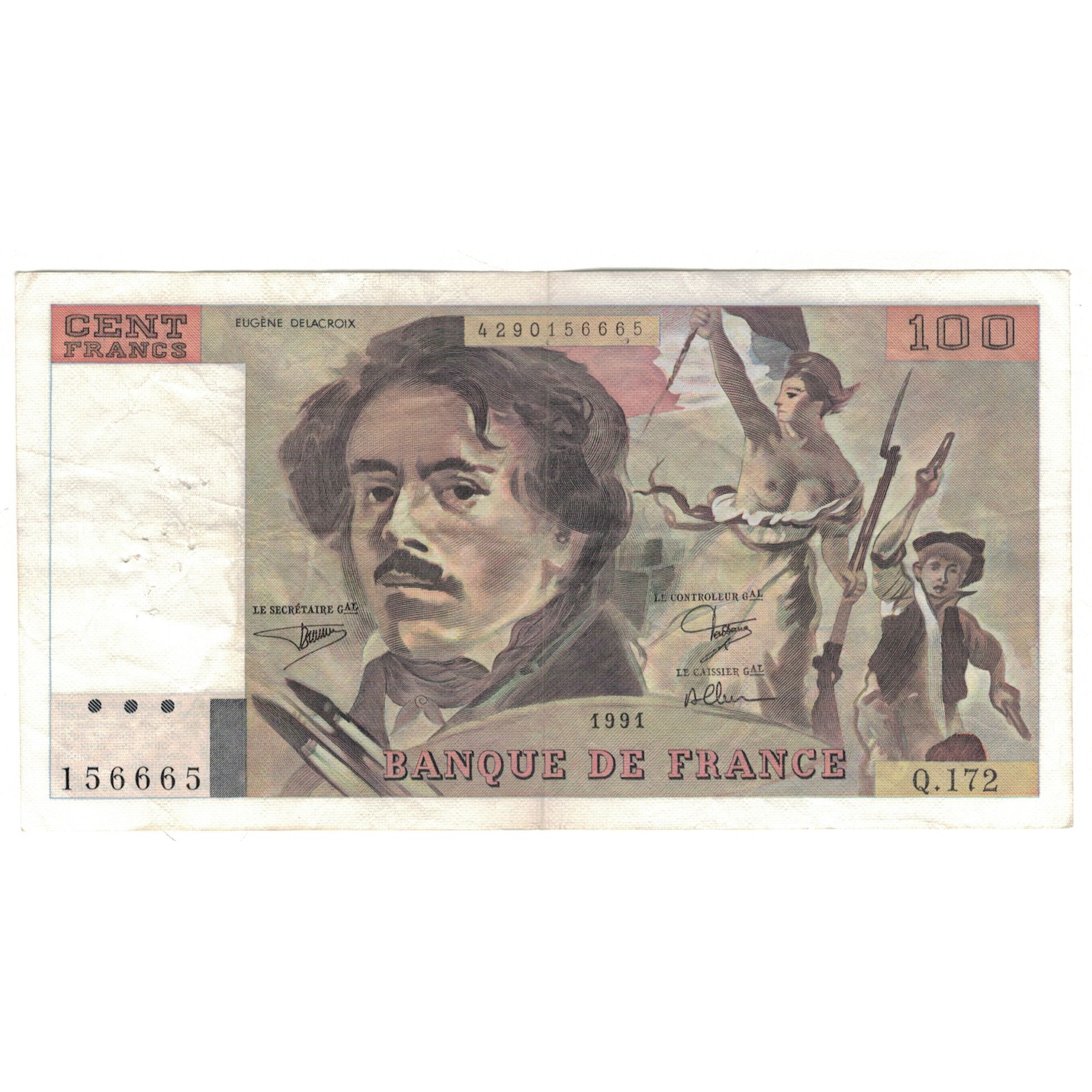 France, 100 Francs, Delacroix, 1991, Q.172, EF(40-45), Fayette:69.b.3.a.4
