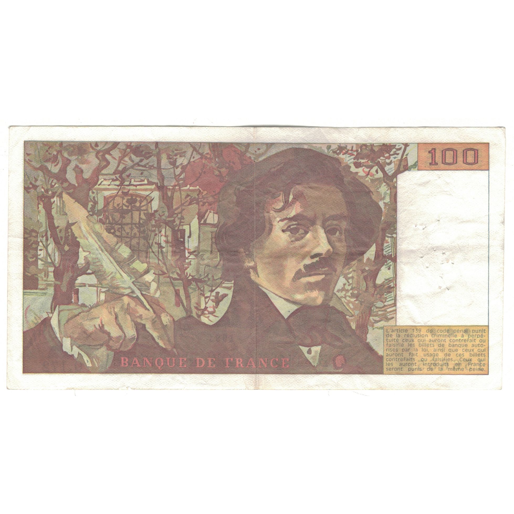 France, 100 Francs, Delacroix, 1991, Q.172, EF(40-45), Fayette:69.b.3.a.4