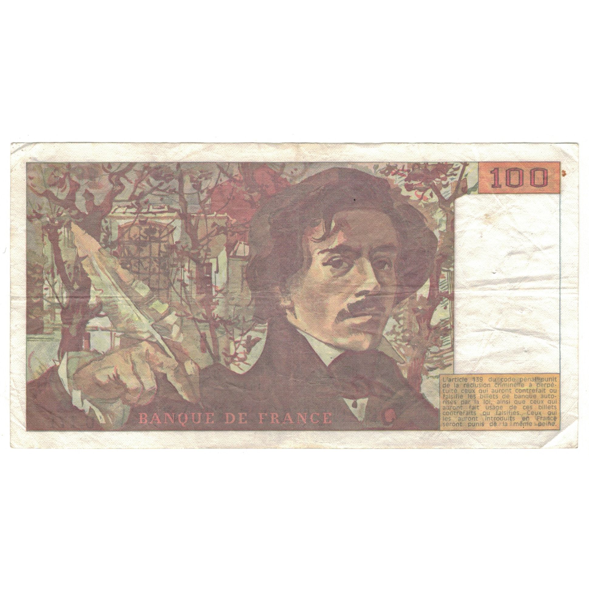 France, 100 Francs, Delacroix, 1991, U.171, VF(20-25), Fayette:69.BIS.03.A.2