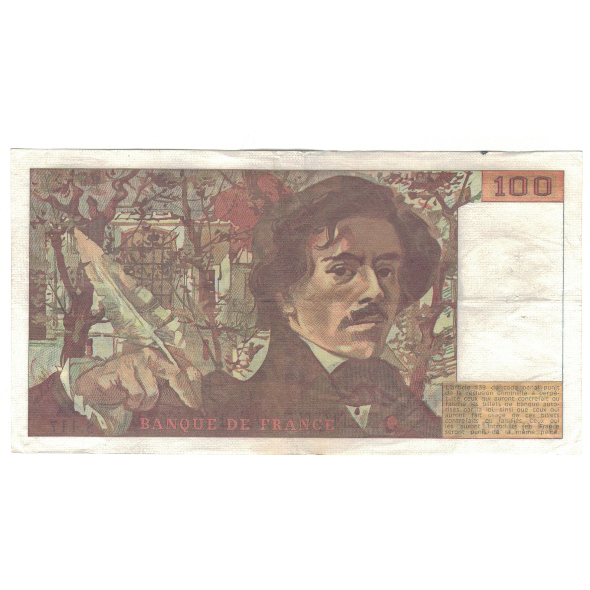 France, 100 Francs, Delacroix, 1987, S.117, VF(30-35), Fayette:69.11, KM:154c