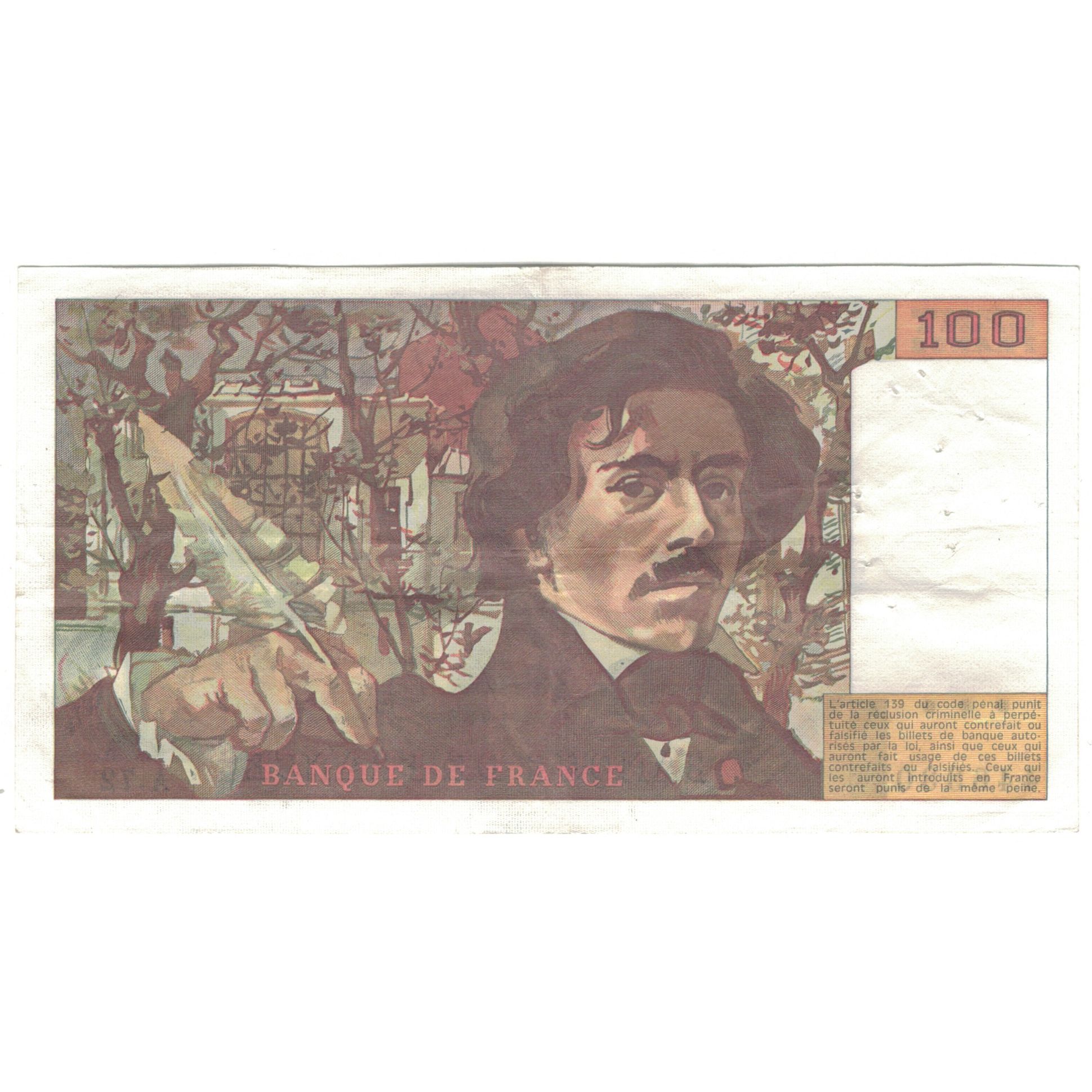 France, 100 Francs, Delacroix, 1984, A.72, EF(40-45), Fayette:69.08a, KM:154b