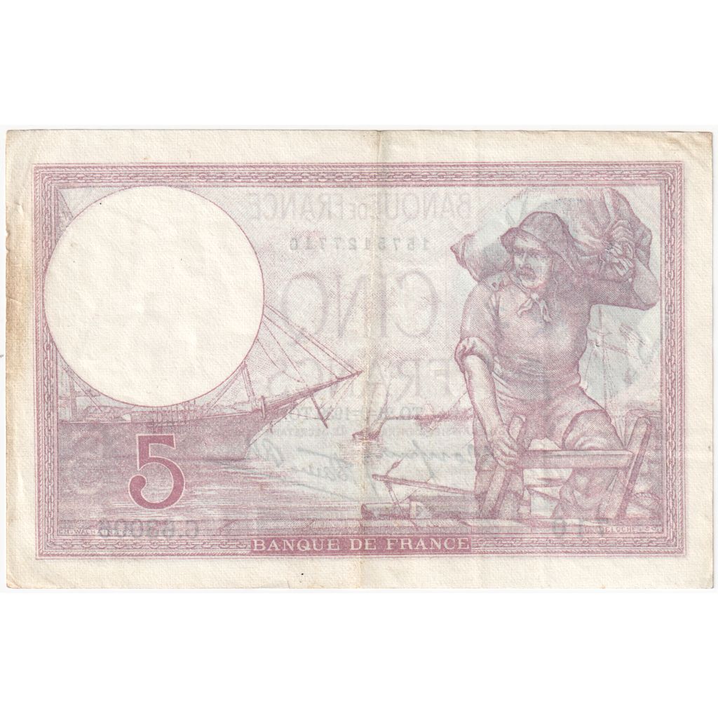 France, 5 Francs, Violet, 1939-09-21, G.62564, AU(55-58)