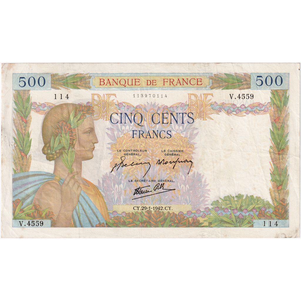 France, 500 Francs, La Paix, 1942-01-29, V.4559, AU